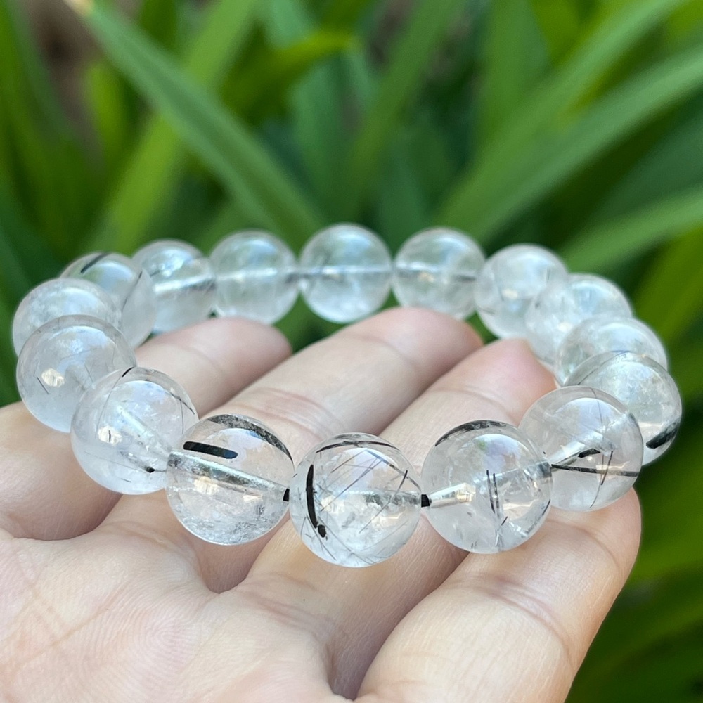 13mm stretchable high quality black rutilated quaratz bracelet